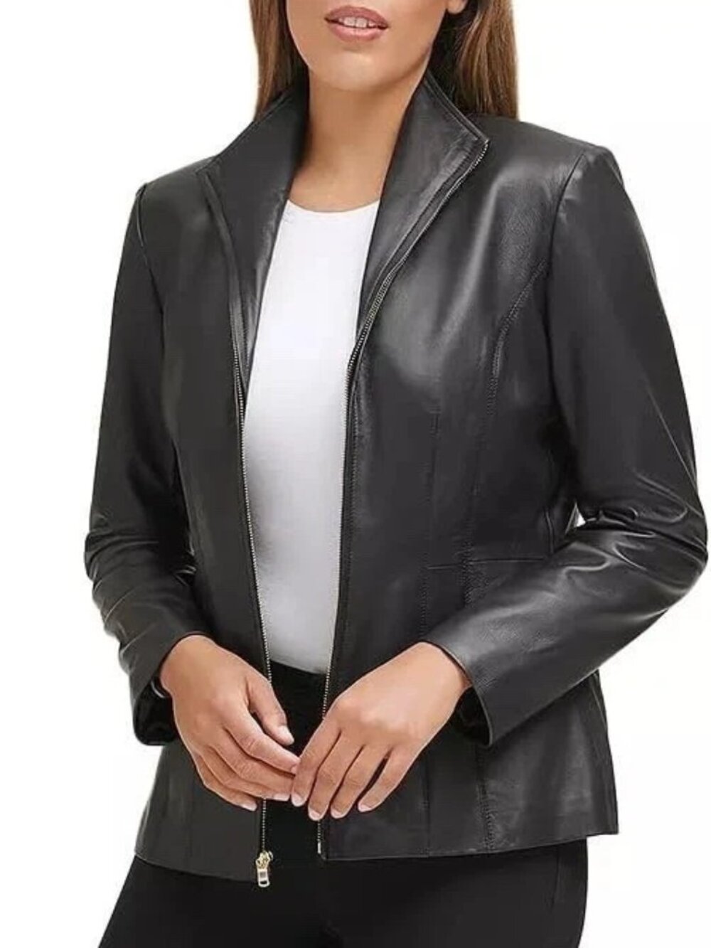Cole Haan Women's Wing Collar Leather Jacket Size XS Brand New With Tags
